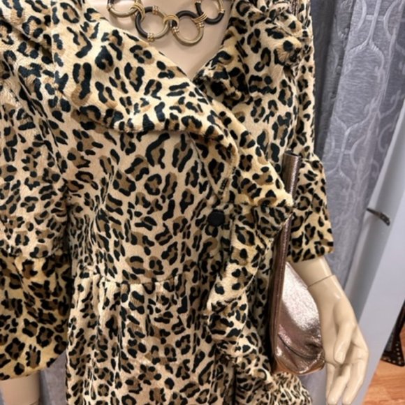 Lindi Leopard Print Faux Fur Lined Featuring Ruffle Collar, Front & Sleeve - Picture 2 of 5